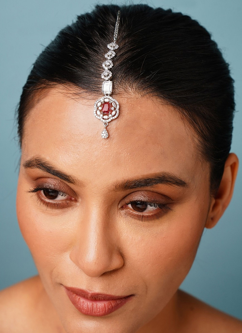 Silver Plated Kundan And Stone Mangtikka Festive Wear