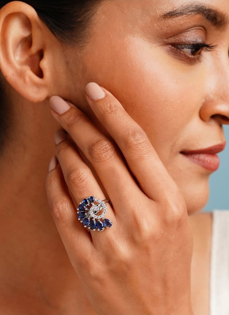 Silver Plated Kundan And Stone Ring Wedding Wear