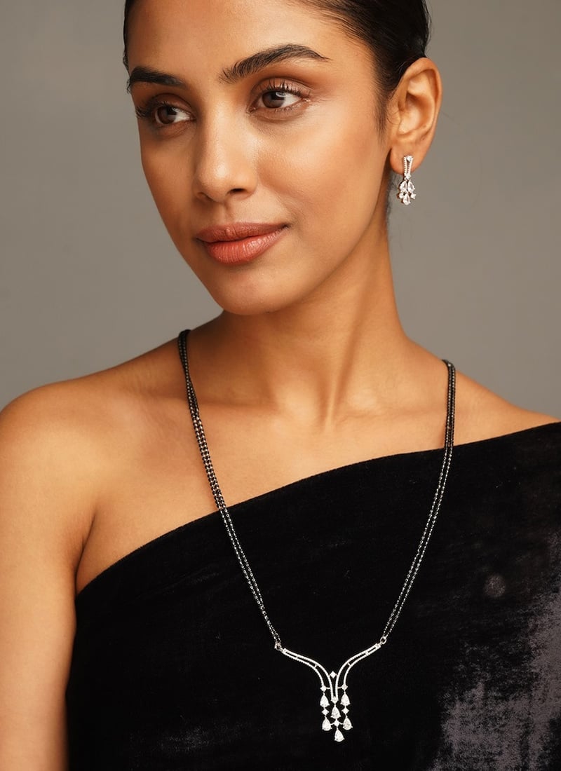 Silver Plated Kundan Stone And Beads Mangalsutra