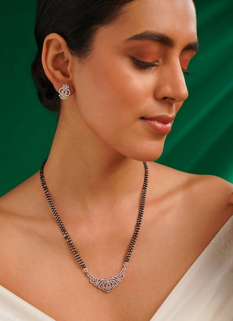 Silver Plated Stone And Beads Mangalsutra
