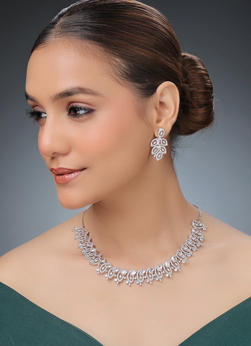 Silver Plated Stone And Kundan Work Necklace Wedding Wear