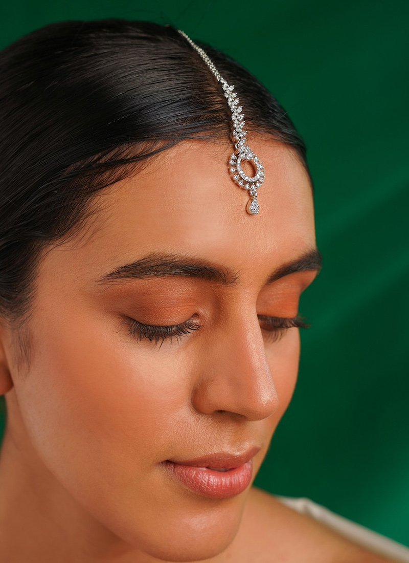 Silver Plated Stone Work Mangtikka Festive Wear