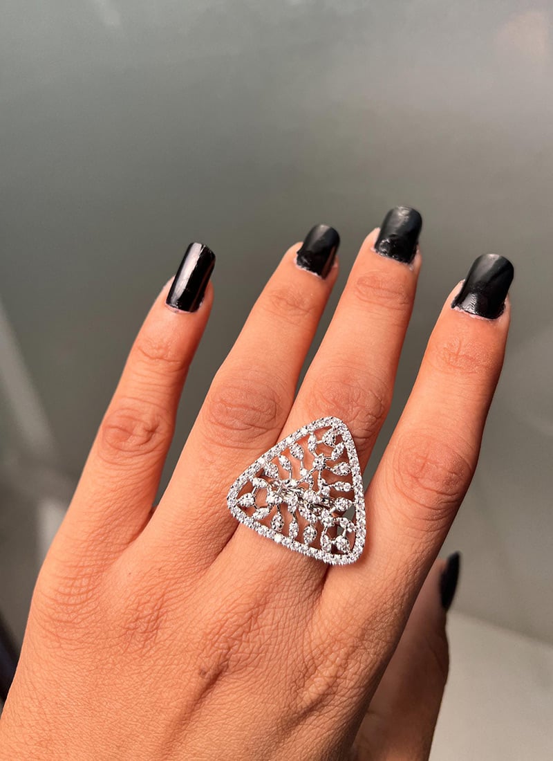Silver Plated Stone Work Ring