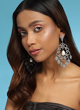 Silver Stone And Moti Adorned Danglers