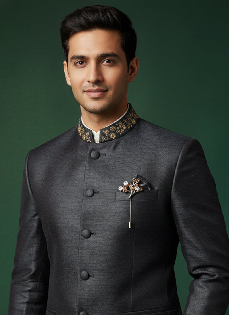 Silver Stone Work Brooch For Men