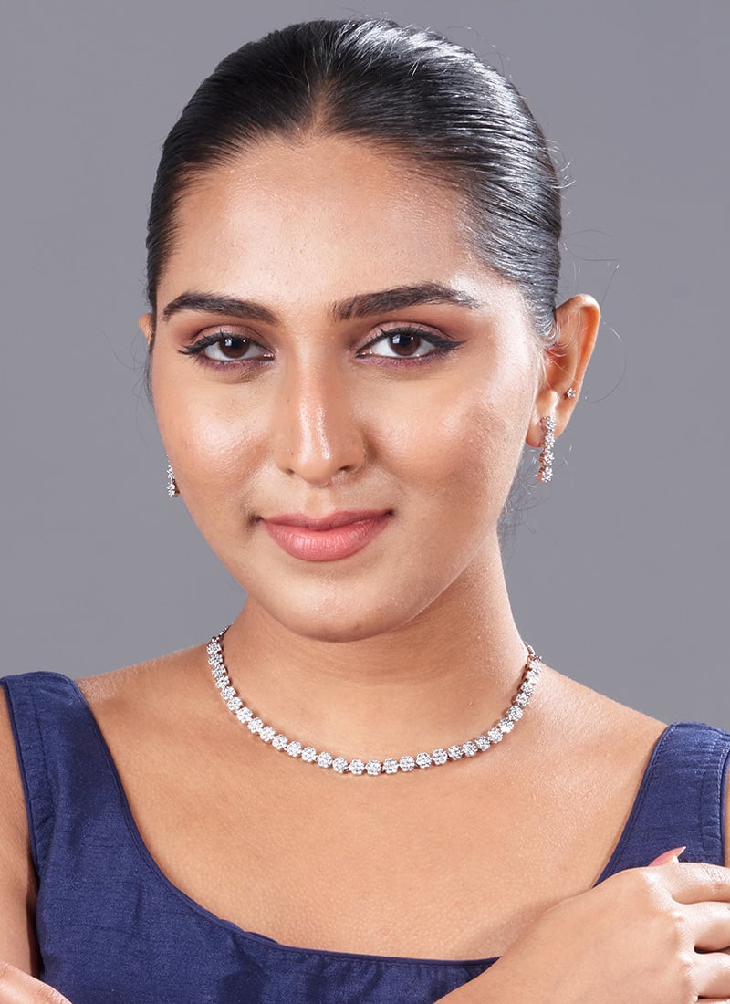 Silver Stone Work Necklace Festive Wear