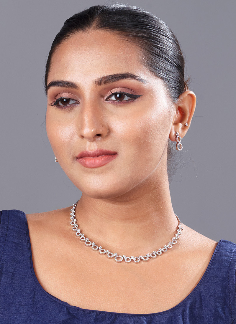 Silver Stone Work Necklace Festive Wear