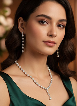 Silver Stone Work Necklace Set