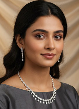 Silver Stone Work Necklace Set