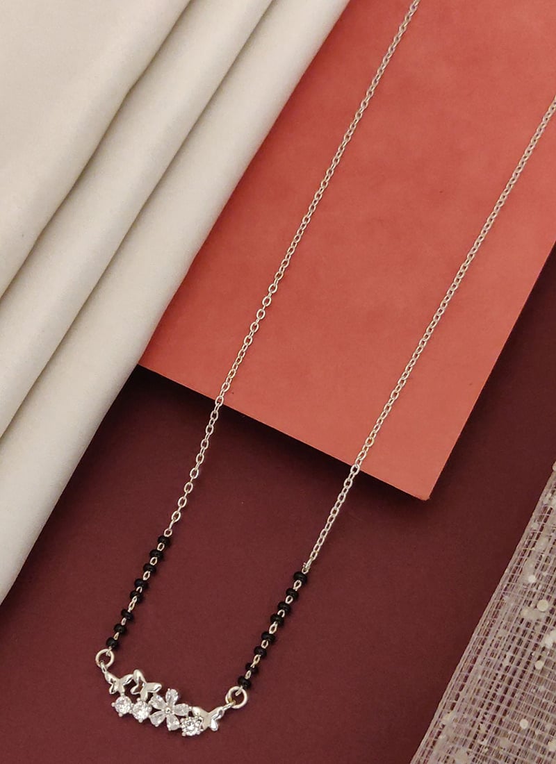 Silver Tone Beads And Stone Classic Mangalsutra Festive Wear