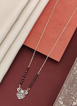 Silver Tone Beads And Stone Elegant Curve Mangalsutra