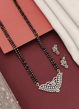 Silver Tone Beads And Stone Elegant Mangalsutra