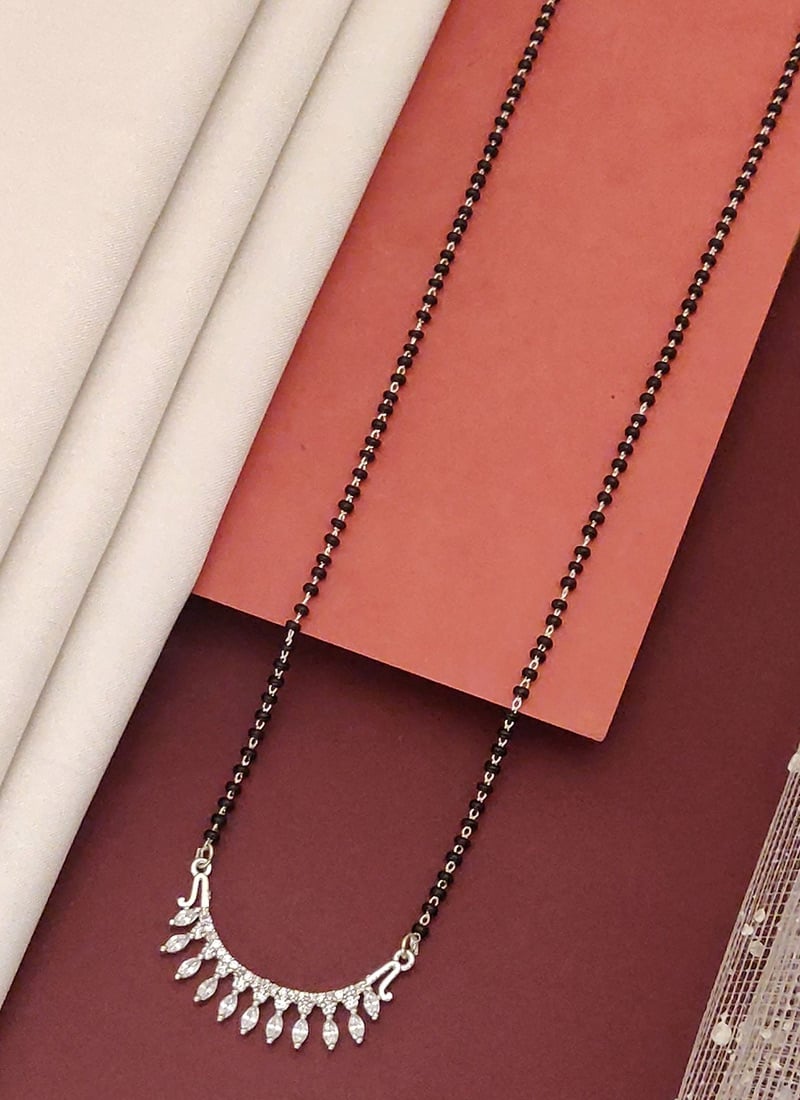 Silver Tone Beads And Stone Mangalsutra Festive Wear