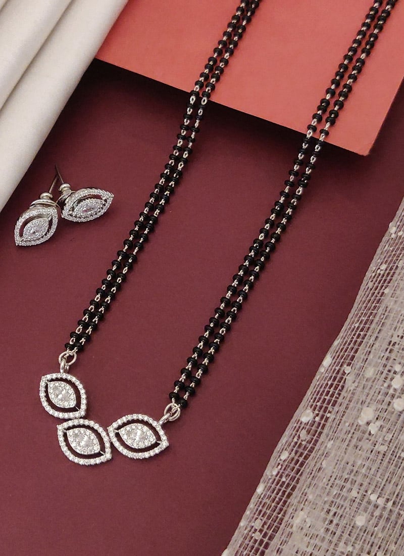 Silver Tone Beads And Stone Mangalsutra Festive Wear