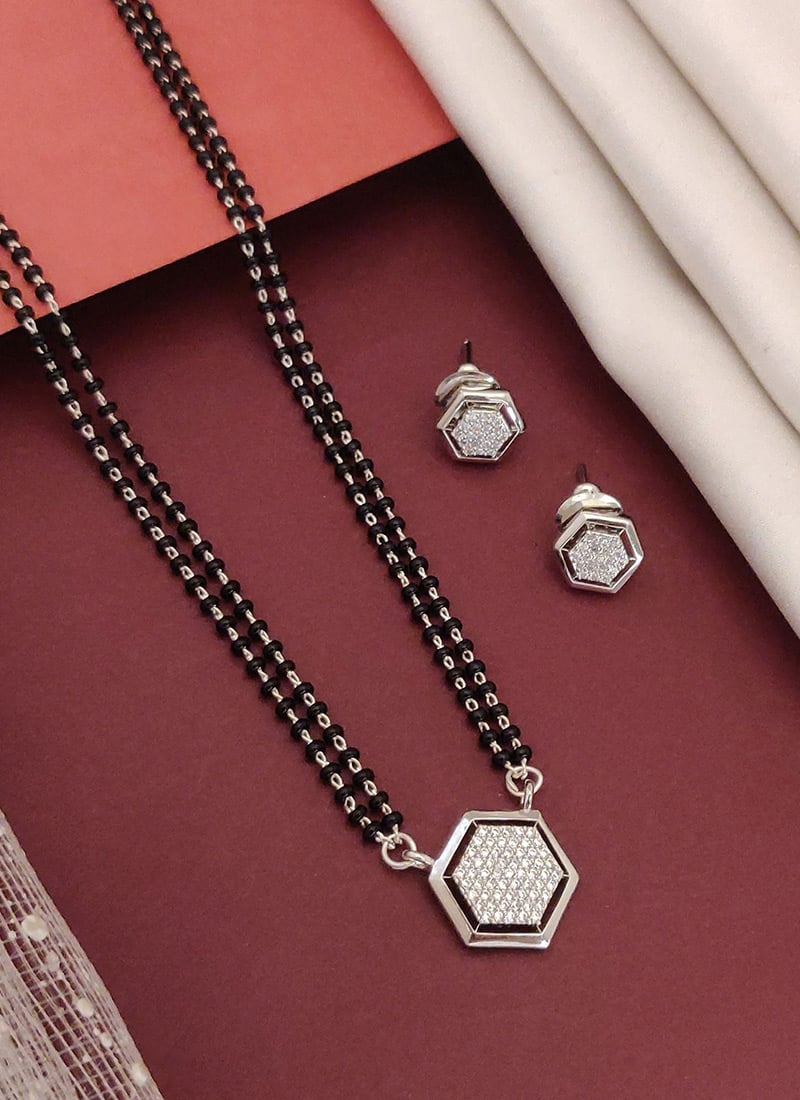 Silver Tone Beads And Stone Mangalsutra Festive Wear