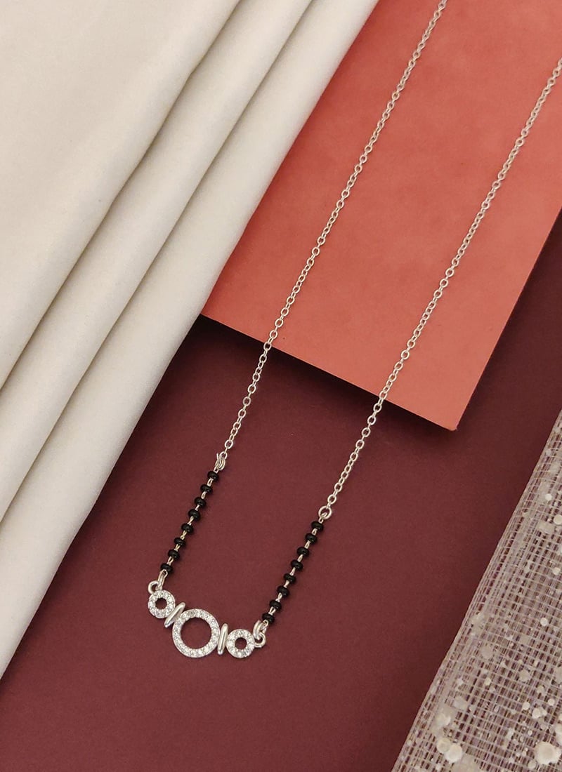 Silver Tone Beads And Stone Statement Mangalsutra Festive Wear