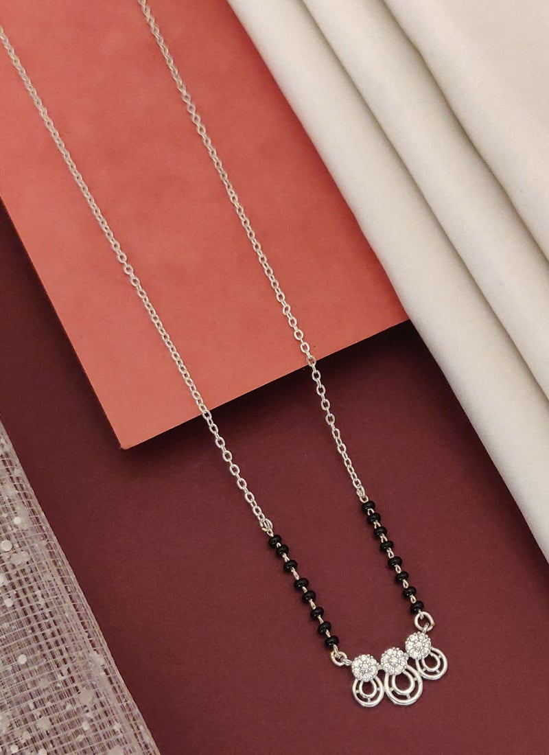 Silver Tone Beads And Stone Stylish Mangalsutra Festive Wear