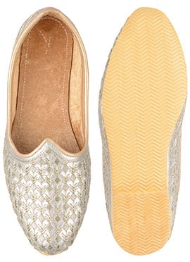 Silver Zari Embroidered Mojri