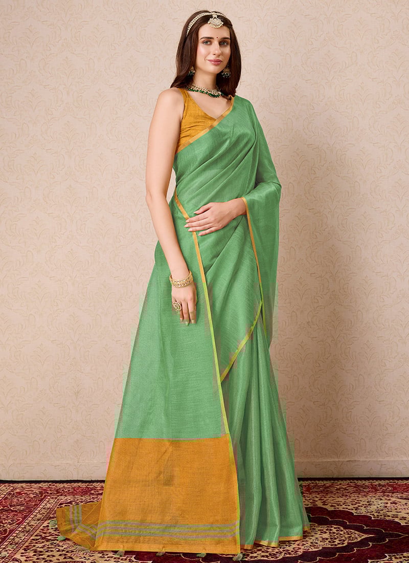 Simple Classic Green Silk Saree Festive Wear