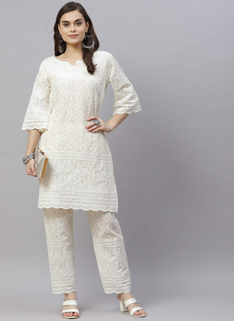 Cream Kurta Jacquard Aligadhi Pant main image 1