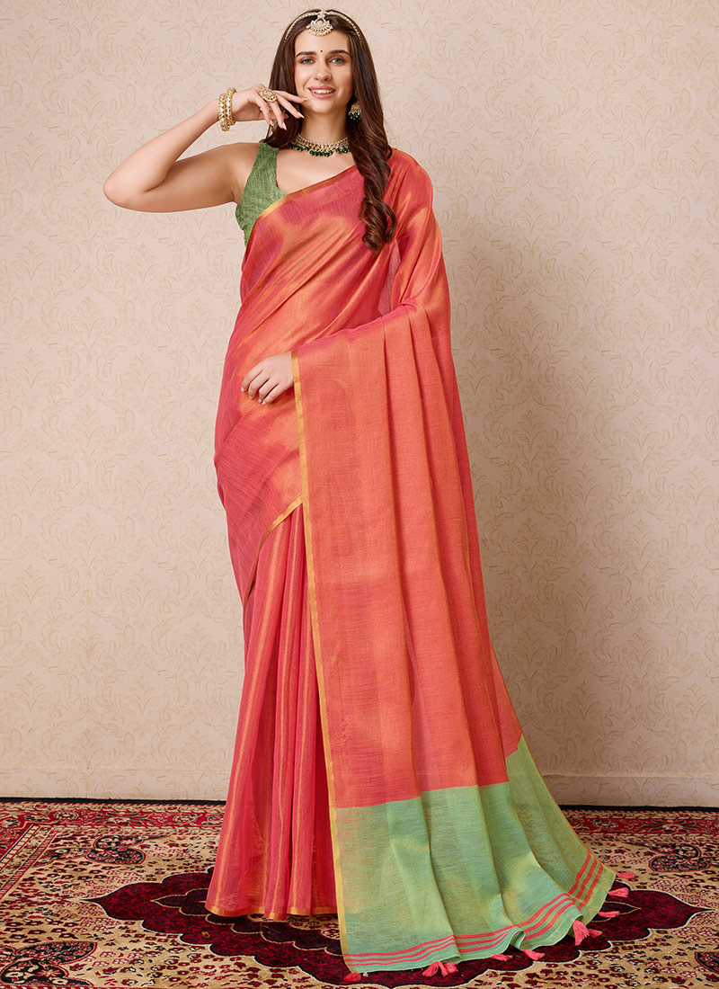 Simple Traditional Pink Silk Saree Festive Wear