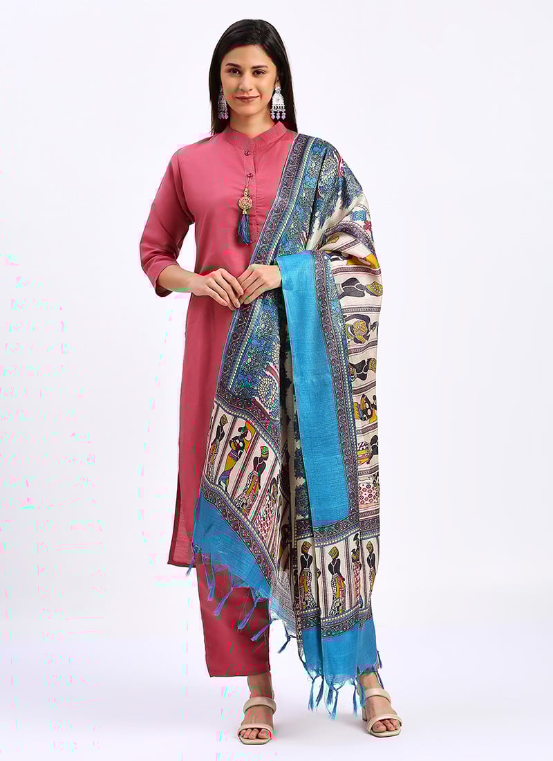 Simple Wear Pink Cotton Straight Pant Suit With Printed Khadi Dupatta After Six Wear