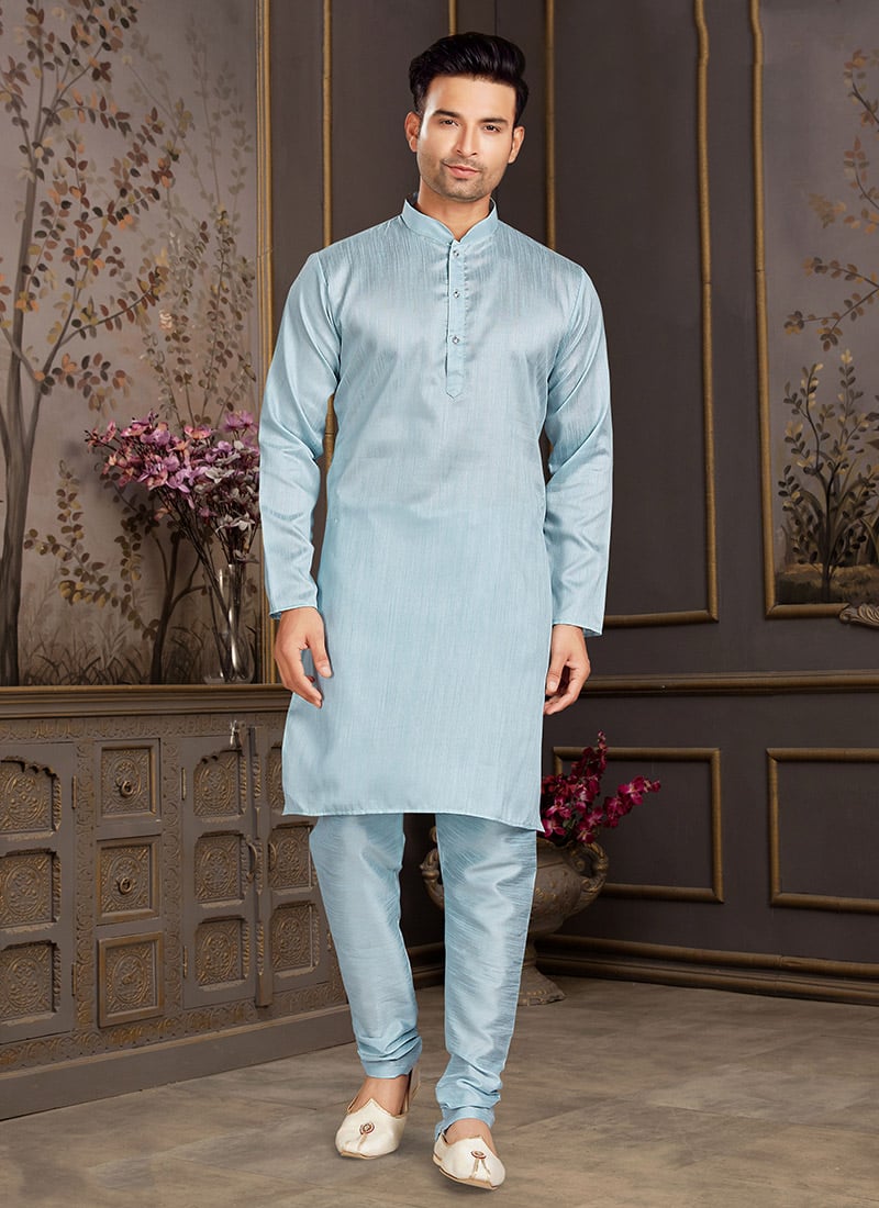 Sky Blue  Silk Kurta Pyjama For Men