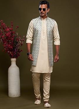 Sky Blue Art Silk Banarasi Bandi Set