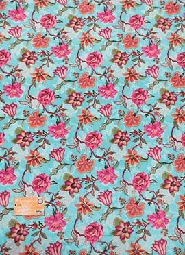 Sky Blue Art Silk Digital Print Fabric