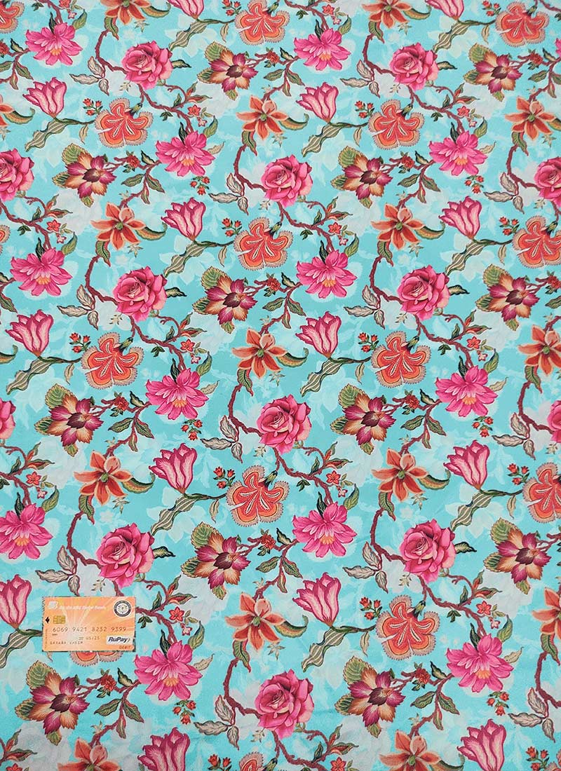 Sky Blue Art Silk Digital Print Fabric