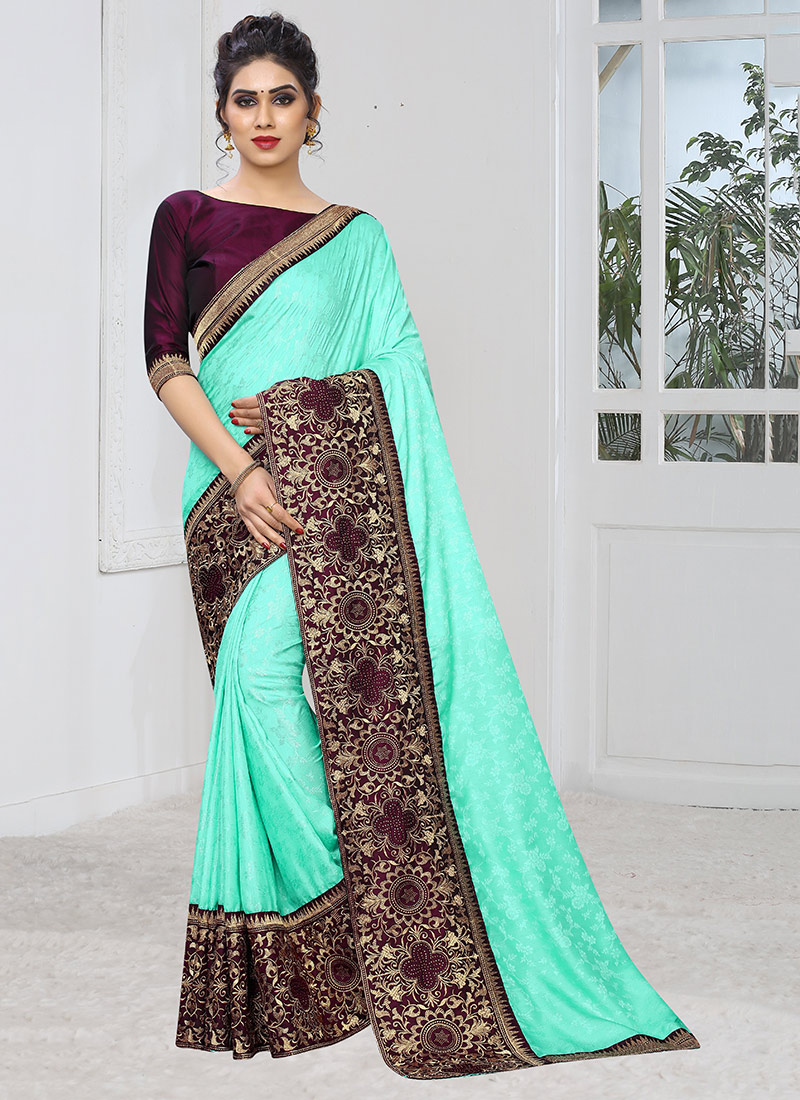 Sky Blue Art Silk Embroidered Saree