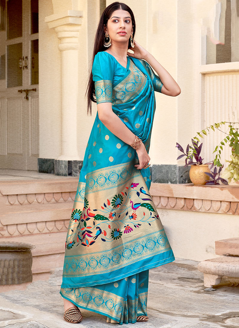 Sky Blue Banarasi Silk Weaving Saree