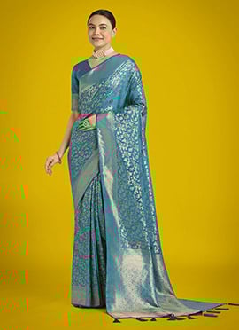 Sky Blue Banarasi Silk Zari Woven Saree