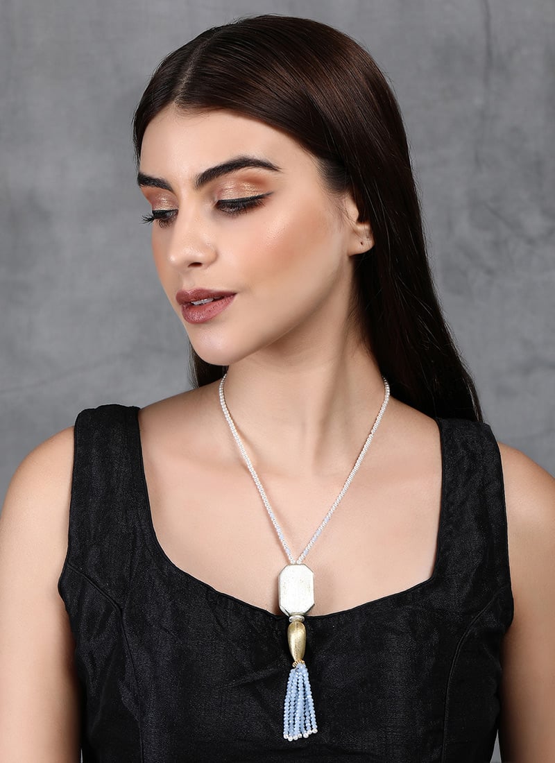 Sky Blue Beads Necklace Festive Wear