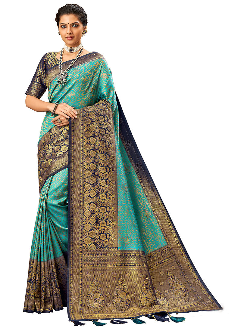 Sky Blue Benarasi Silk Brocade Saree