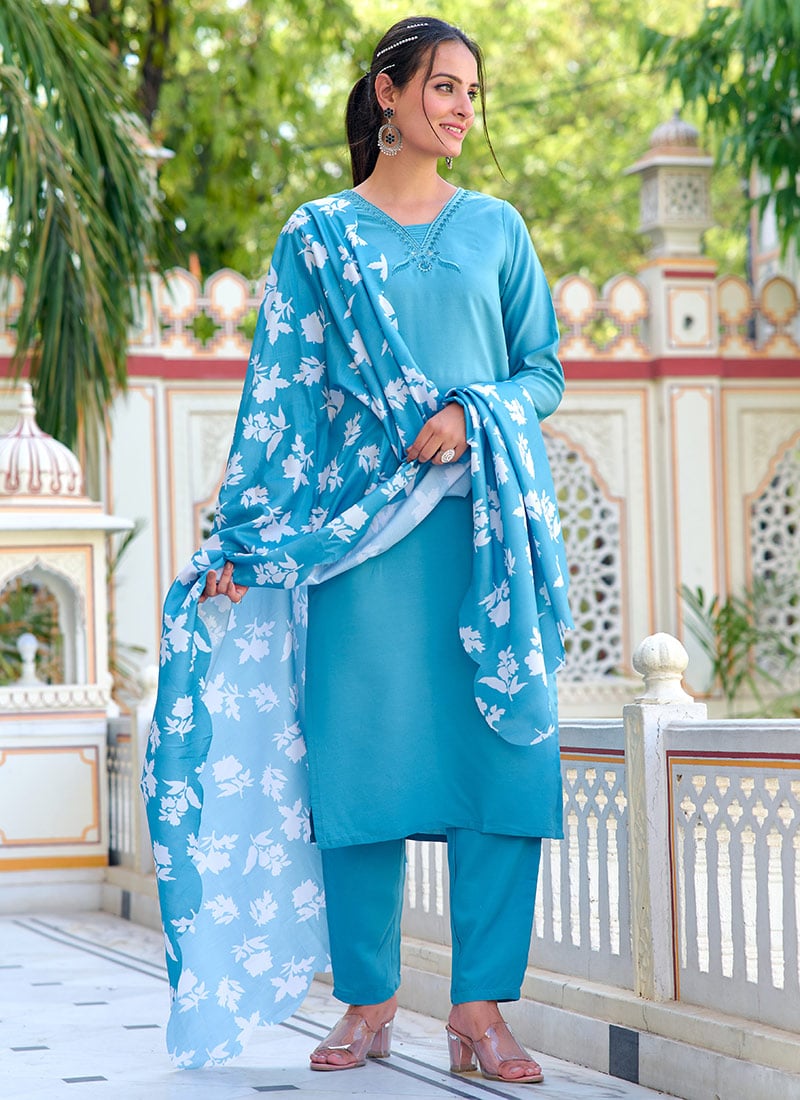 Sky Blue Plazo Suit Sky Blue Color Designer Party Wear Plazo Pant - Main Image