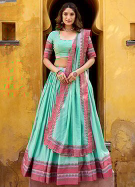 Sky Blue Chanderi Thread Woven A Line Lehenga