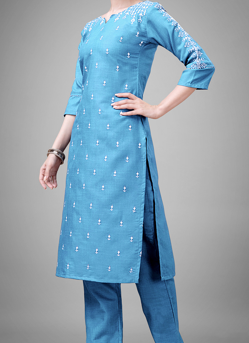 BLUE COTTON  EMBROIDERED PANT main image 1