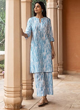 Sky Blue Cotton Printed Co ord Set