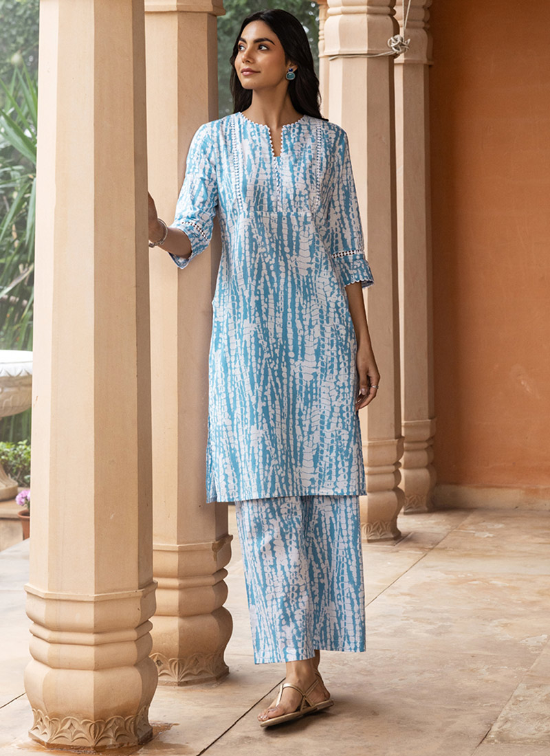 Sky Blue Cotton Printed Co ord Set After Six Wear