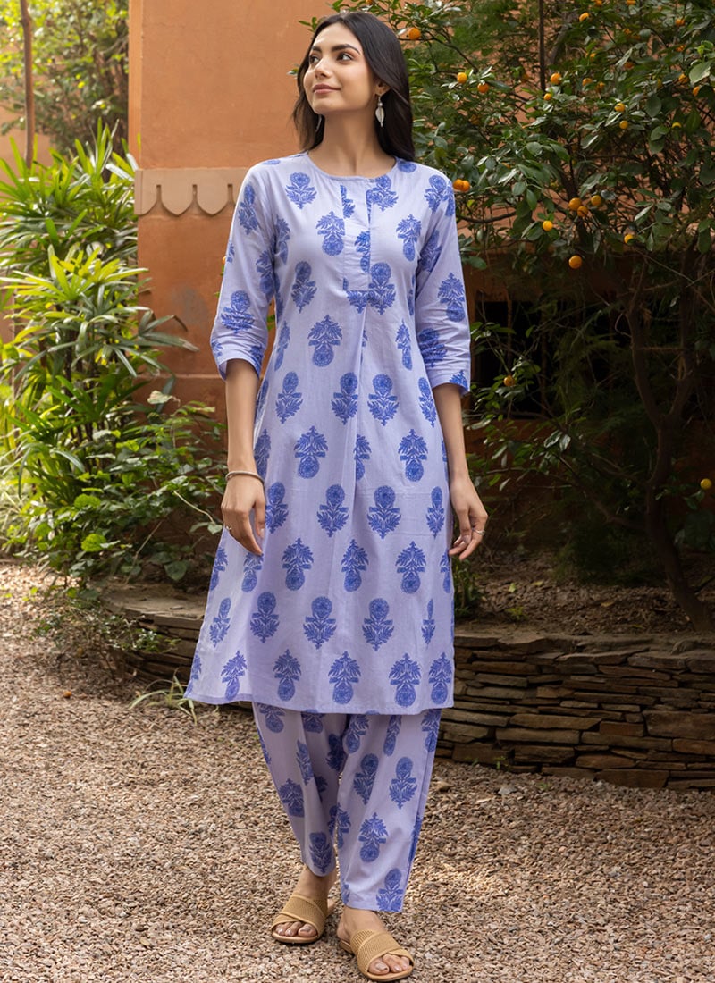 Sky Blue Cotton Printed Co ord Set After Six Wear