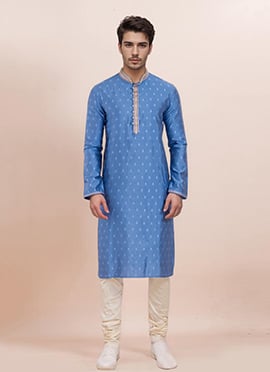 Sky Blue Cotton Silk Jacquard Kurta Pyjama
