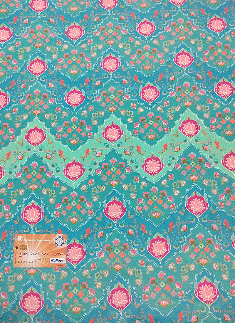 Sky Blue Digital Print Pure Crepe Fabric