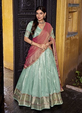 Sky Blue Dupion Silk Zari Work Lehenga