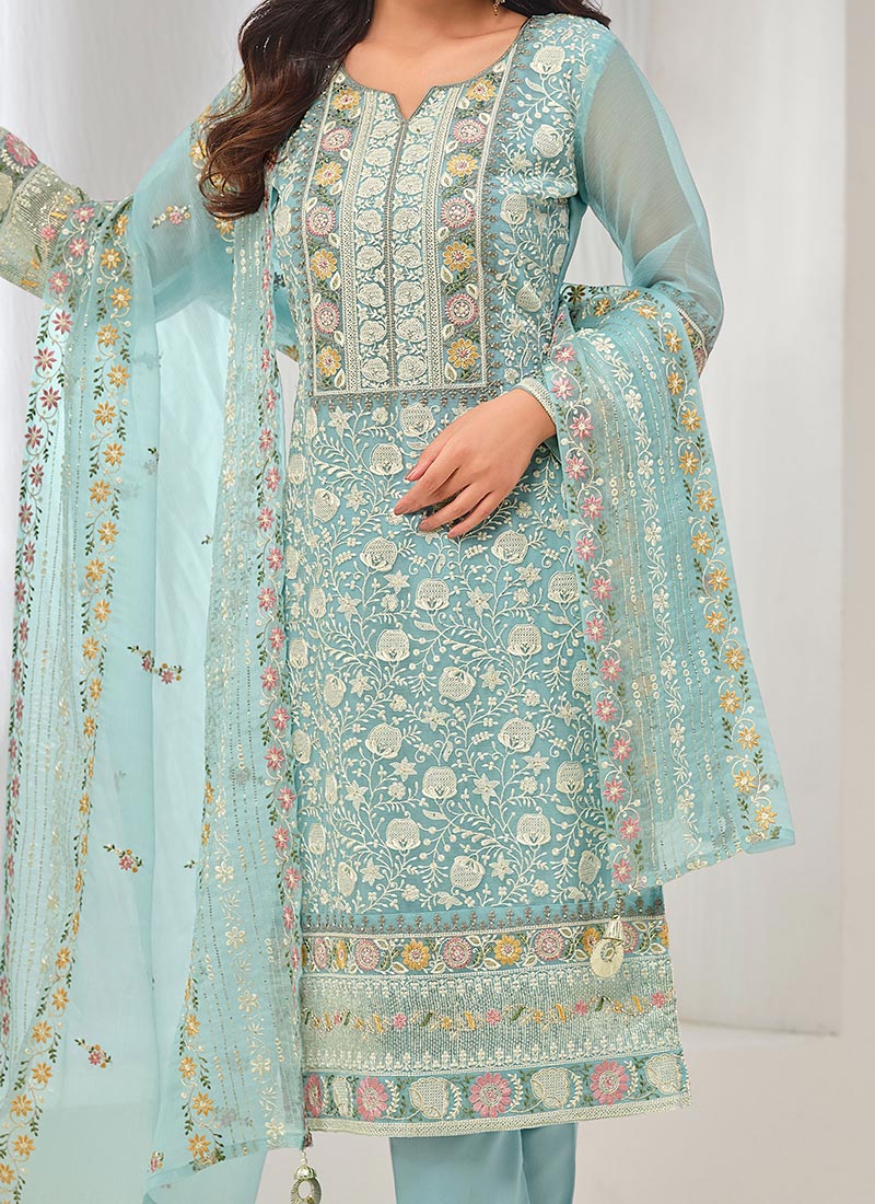 Sky Blue Faux Georgette Suit Pant