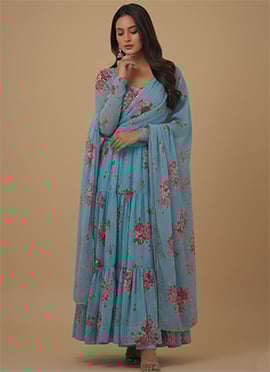 Sky Blue Faux Georgette Printed Anarkali Suit
