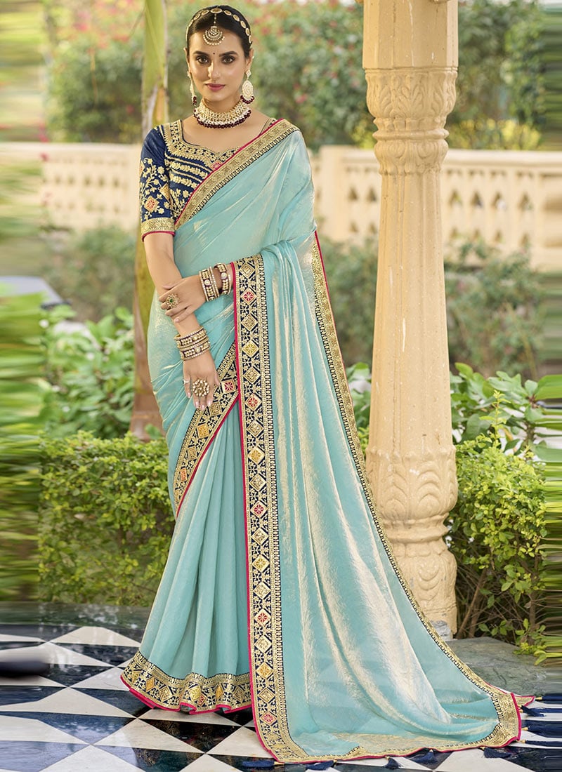 Sky Blue Georgette Embroidered Saree