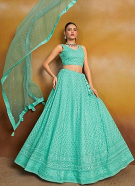 Sky Blue Georgette Embroidered Sequins Lehenga  Wedding Wear