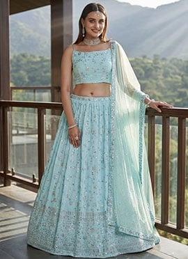 Sky Blue Georgette Embroidered Sequins Lehenga