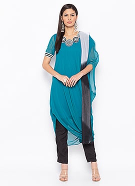 Sky Blue Georgette Embroidered Straight Pant Suit